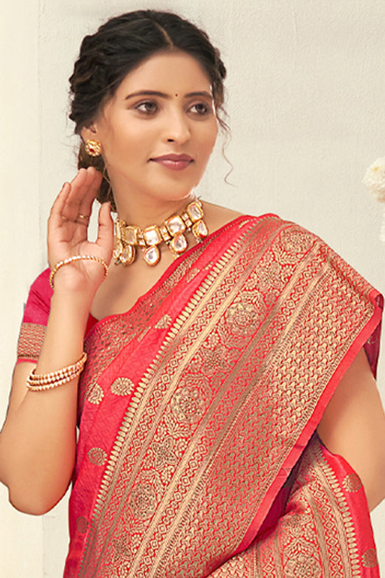 Strawberry Red Banarasi Saree