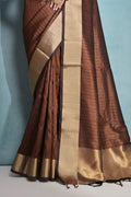 Coffee Brown Silk Blend Saree With Blouse Piece