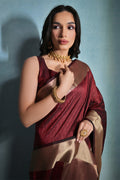 Maroon Silk Blend Saree With Blouse Piece