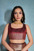 Maroon Silk Blend Saree With Blouse Piece