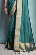 Teal Silk Blend Saree With Blouse Piece