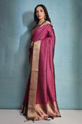 Pink Silk Blend Saree With Blouse Piece