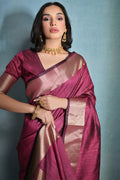 Pink Silk Blend Saree With Blouse Piece