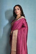 Pink Silk Blend Saree With Blouse Piece