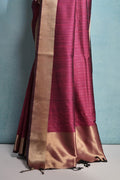 Pink Silk Blend Saree With Blouse Piece