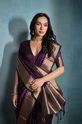 Maroon Silk Blend Saree With Blouse Piece