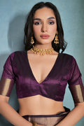 Maroon Silk Blend Saree With Blouse Piece