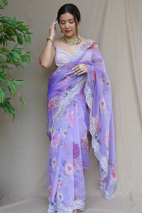 Light Blue Organza Saree
