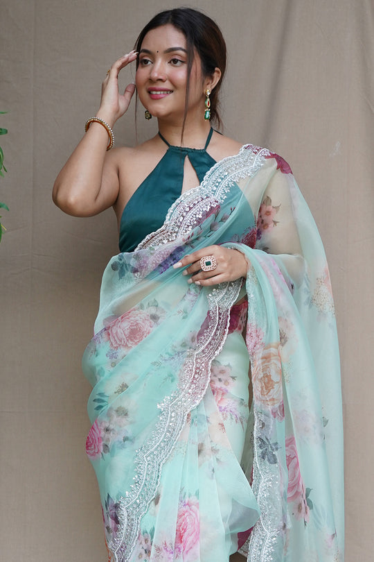 Mint Green Organza Saree