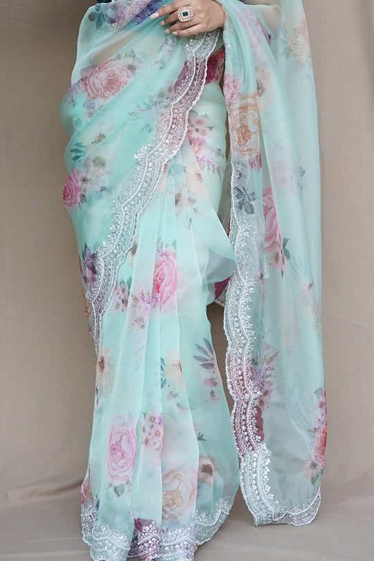 Mint Green Organza Saree
