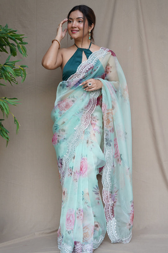 Mint Green Organza Saree