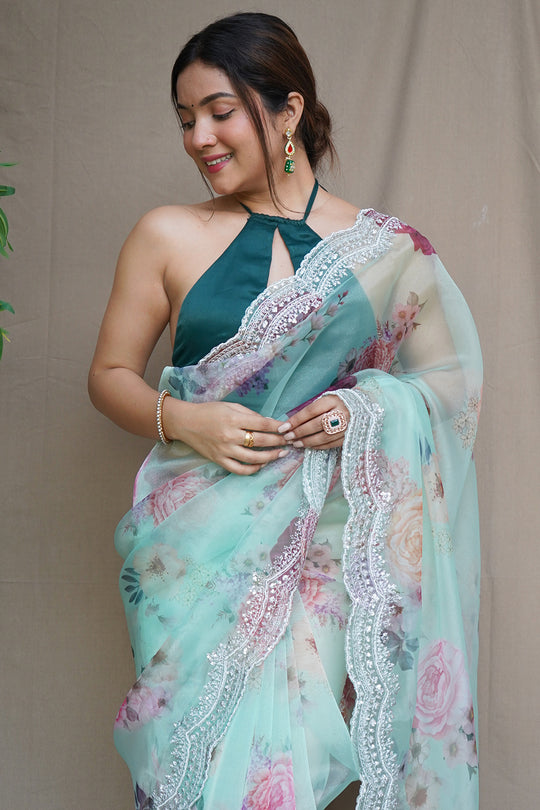 Mint Green Organza Saree