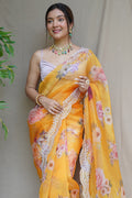 Mustard Yellow Organza Saree