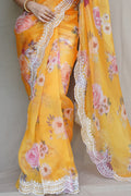 Mustard Yellow Organza Saree