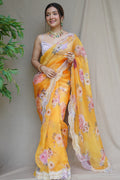 Mustard Yellow Organza Saree