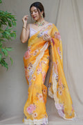 Mustard Yellow Organza Saree