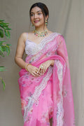 Bubblegum Pink Organza Saree