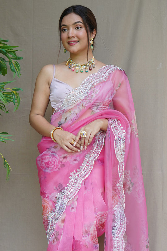 Bubblegum Pink Organza Saree