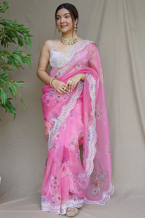 Bubblegum Pink Organza Saree