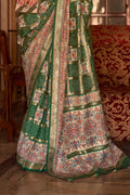 Dark Green Digital Printed Zari Silk Saree With Blouse Piece