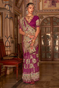 Rani Pink Digital Printed Zari Silk Saree With Blouse Piece