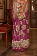 Rani Pink Digital Printed Zari Silk Saree With Blouse Piece