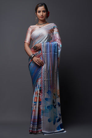 Pastel Blue Digital Print Saree