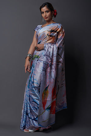 Light Blue Digital Print Saree