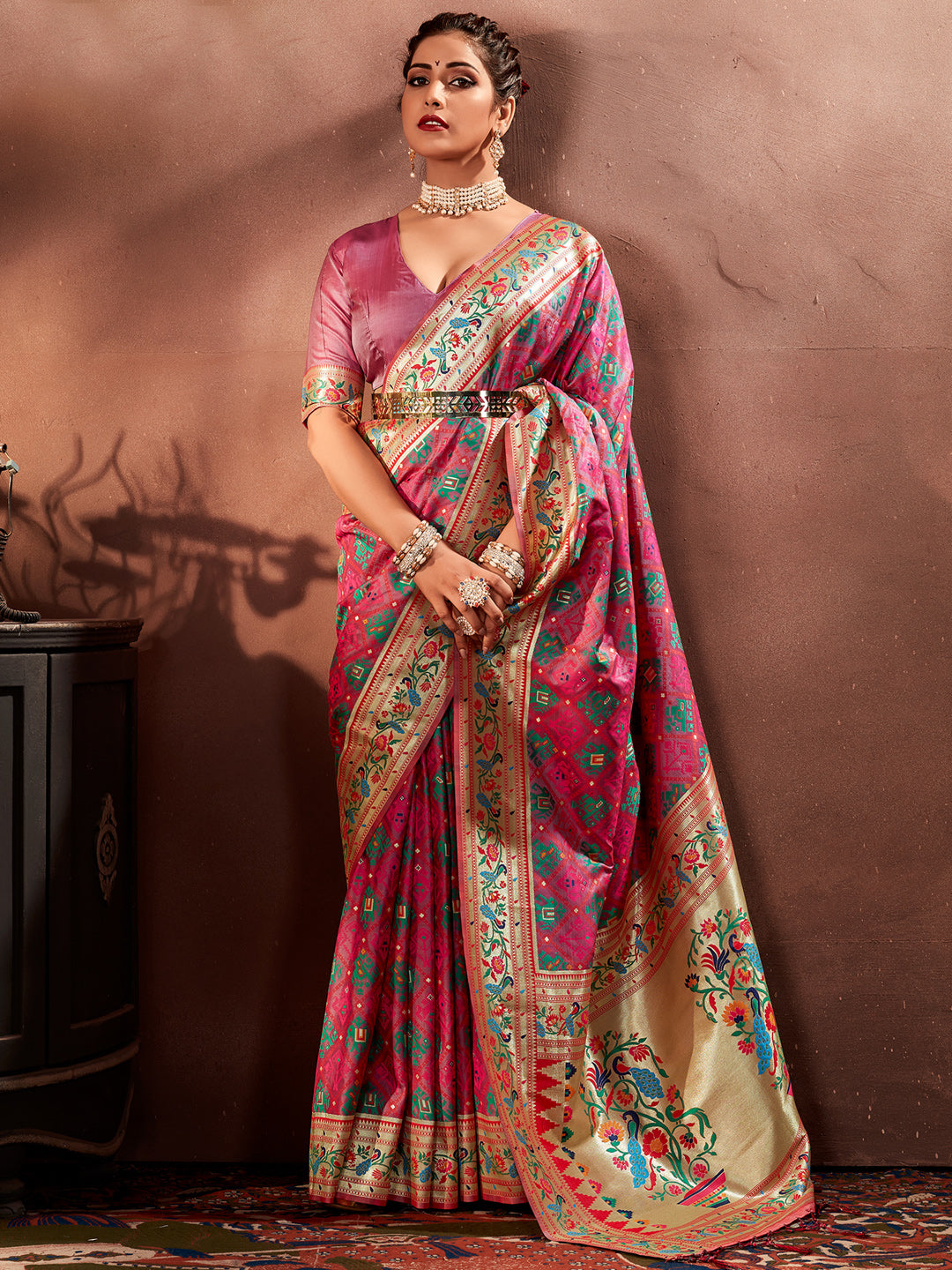 Cyan Blue Kanjivaram Silk Saree With Jaal Design | Singhania's