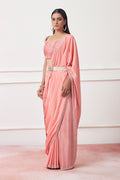 Peach Satin Georgette Saree With Blouse Piece