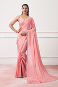 Peach Satin Georgette Saree With Blouse Piece