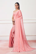 Peach Satin Georgette Saree With Blouse Piece