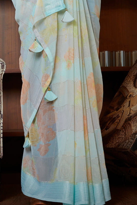 Sky Blue Georgette Saree