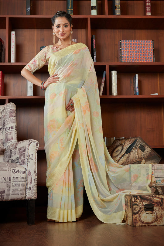 Lemon Yellow Georgette Saree