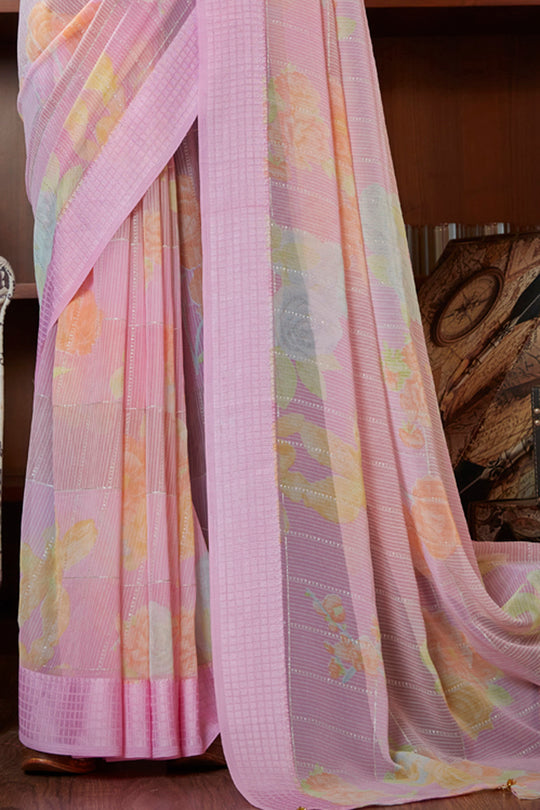 Flamingo Pink Georgette Saree