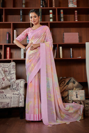 Flamingo Pink Georgette Saree