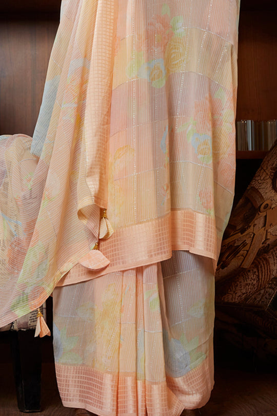 Light Peach Georgette Saree