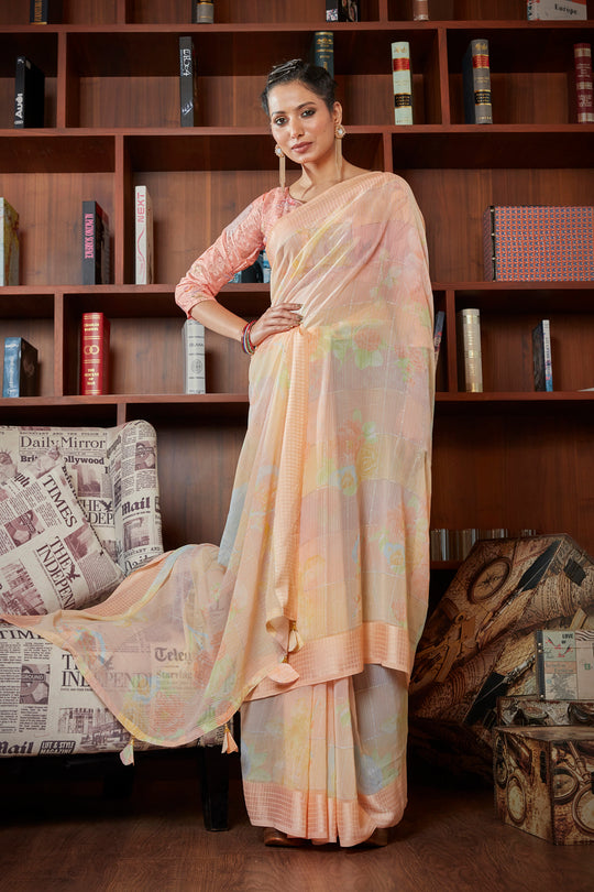 Light Peach Georgette Saree