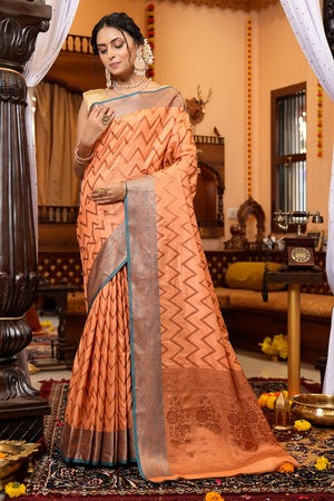 Cantaloupe Orange Silk Saree