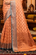 Cantaloupe Orange Silk Saree