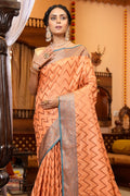Cantaloupe Orange Silk Saree
