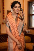 Cantaloupe Orange Silk Saree