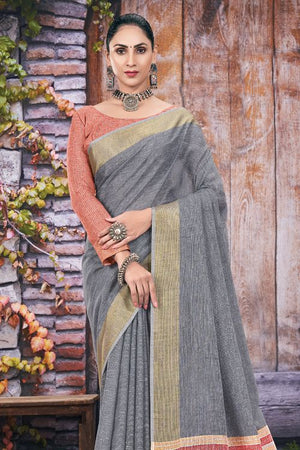 Davy Grey Linen Blend Saree