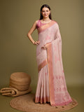 Pink Silk Blend Saree With Blouse Piece