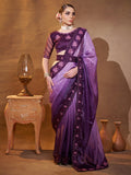 Purple Embellished Embroidered Silk Saree
