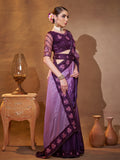 Purple Embellished Embroidered Silk Saree