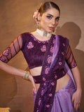 Purple Embellished Embroidered Silk Saree