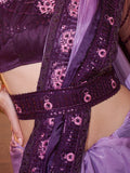 Purple Embellished Embroidered Silk Saree