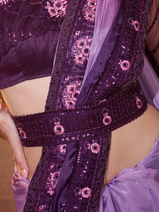 Purple Embellished Embroidered Silk Saree