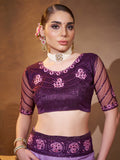 Purple Embellished Embroidered Silk Saree
